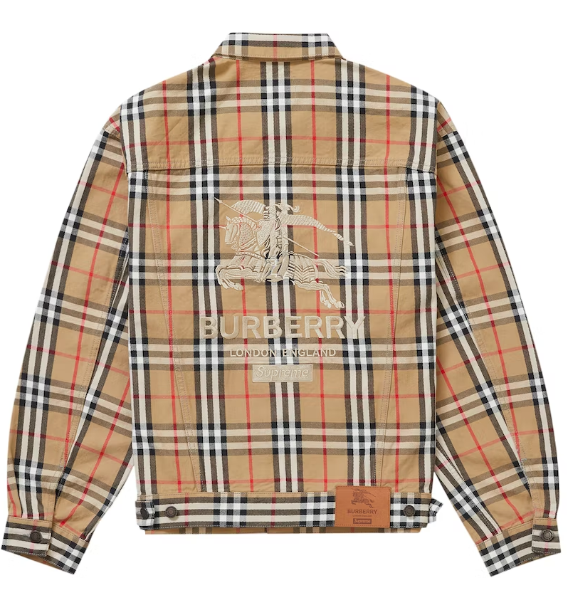 Supreme Burberry Denim Trucker Beige Jacket