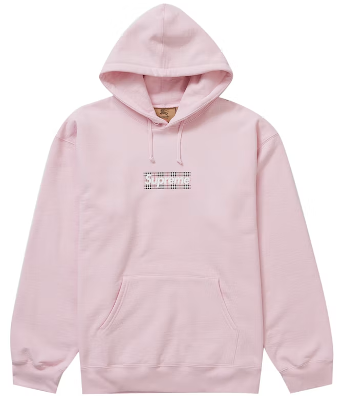 Supreme Burberry Box Logo Pink Hooded Sweatshirt